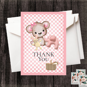 Cute Brown Teddy Bear Picnic Baby Shower Thank You Card