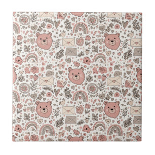 Cute Brown Teddy Bear Rainbow Nursery Tile