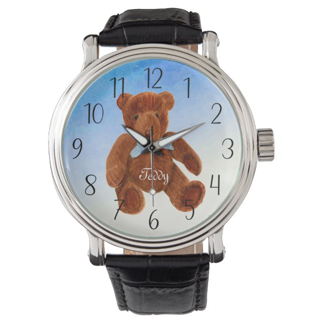 Cute Brown Teddy Bear Watercolor Artwork Watch (Front)