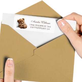 Cute Brown Teddy Bear  Watercolor Return Address 