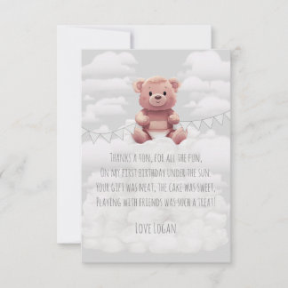 Cute brown Teddy Bear Wild One 1st' First Birthday Thank You Card