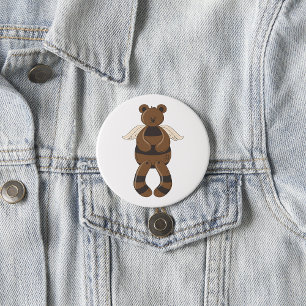 Cute Brown Teddy Bear with Angel Wings  7.5 Cm Round Badge