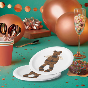 Cute Brown Teddy Bear with Angel Wings  Paper Plate