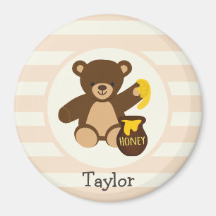Cute Brown Teddy Bear with Yellow Honey Magnet