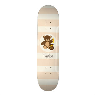 Cute Brown Teddy Bear with Yellow Honey Skateboard