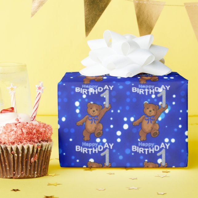 Cute Brown Teddy Bears 1st Birthday Wrapping Paper (Birthday Party)