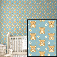 Cute Brown Teddy Bears White Stars on Aqua Blue