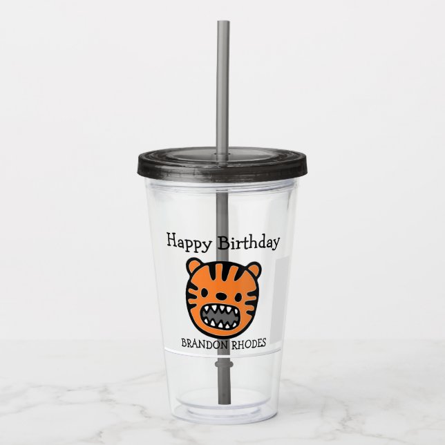 Cute brown tiger face purple acrylic tumbler (Front)