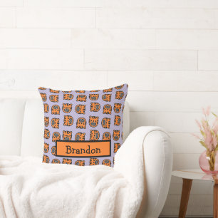 Cute brown tiger face purple pattern cushion