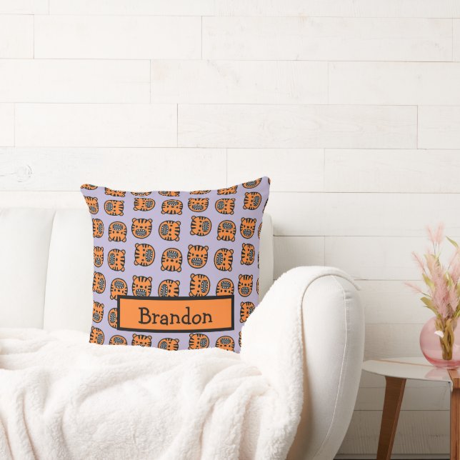Cute brown tiger face purple pattern cushion (Couch)