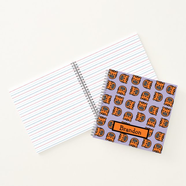 Cute brown tiger face purple pattern notebook (Inside)