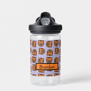 Cute brown tiger face purple pattern water bottle