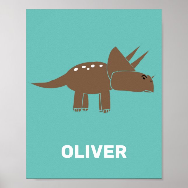 Cute Brown Triceratops Dinosaur For Kids Dino Boy Poster (Front)