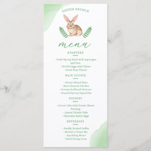 Cute Brown Watercolor Bunny And Greenery Easter Menu