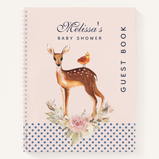 Cute Brown Watercolor Deer Baby Shower Guestbook Notebook (Front)
