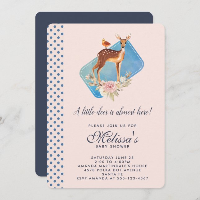 Cute Brown Watercolor Deer Baby Shower Invitation (Front/Back)