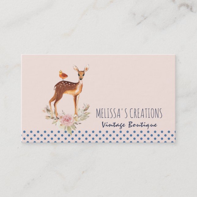 Cute Brown Watercolor Deer Rustic Elegance Business Card (Front)