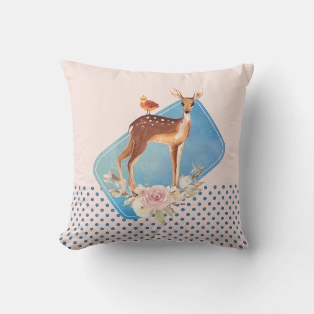Cute Brown Watercolor Deer Rustic Elegance Cushion (Front)