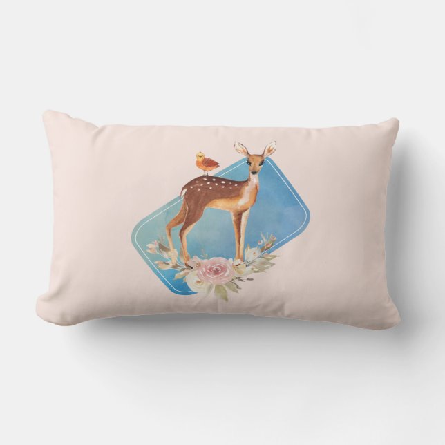 Cute Brown Watercolor Deer Rustic Elegance Lumbar Cushion (Front)