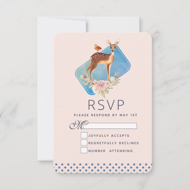 Cute Brown Watercolor Deer Rustic Elegance Wedding RSVP Card (Front)