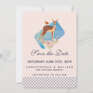 Cute Brown Watercolor Deer Rustic Elegance Wedding Save The Date
