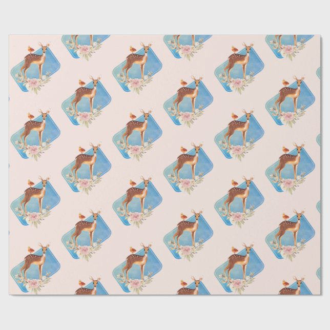 Cute Brown Watercolor Deer Rustic Elegance Wrapping Paper (Flat)
