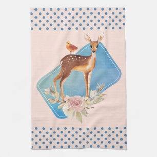 Cute Brown Watercolor Deer Rustic Tea Towel