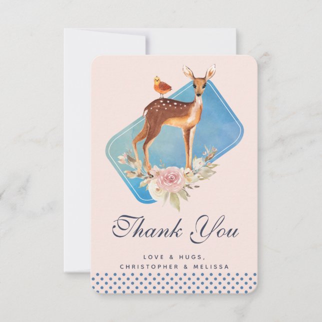 Cute Brown Watercolor Deer Rustic Thank You (Front)