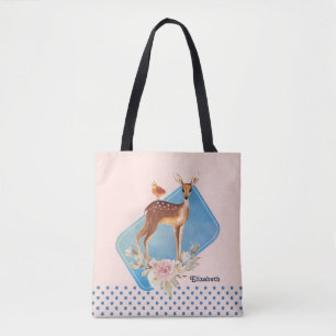 Cute Brown Watercolor Deer Rustic Tote Bag