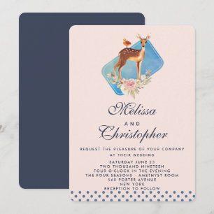 Cute Brown Watercolor Deer Wedding Invitation