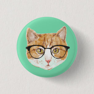 Cute Brown & White Cat Wearing Glasses 3 Cm Round Badge