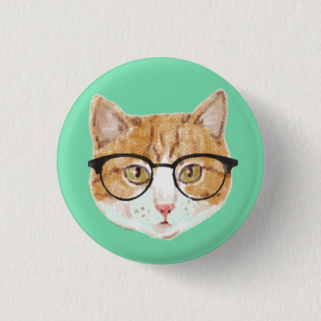 Cute Brown & White Cat Wearing Glasses 3 Cm Round Badge (Front)