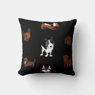 Cute Brown & White Dog pattern on Black Cushion