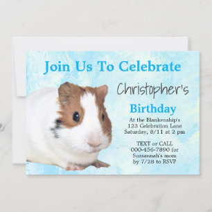 Cute Brown White Guinea Pig Custom Party Invitation