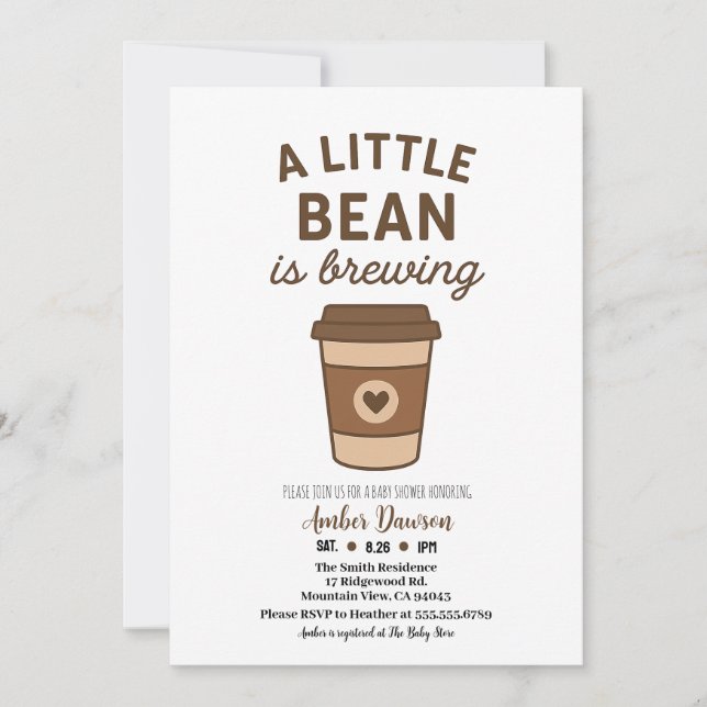 Cute Brown & White Neutral Coffee Bean Baby Shower Announcement (Front)
