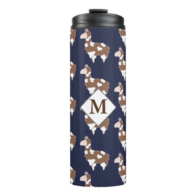 Cute Brown & White Spotted Llamas with Initial Thermal Tumbler (Front)