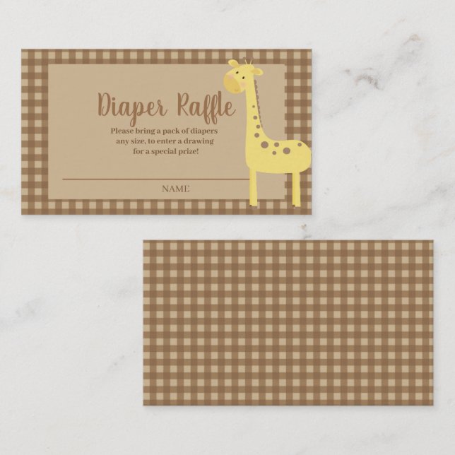 Cute Brown Yellow Giraffe Diaper Raffle Enclosure Card (Front/Back)