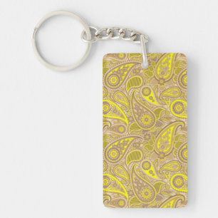 Cute brown yellow paisley pattern Case-Mate iPhone Key Ring