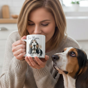 Cute Browns/ Black Basset Hound Personalise Coffee Mug