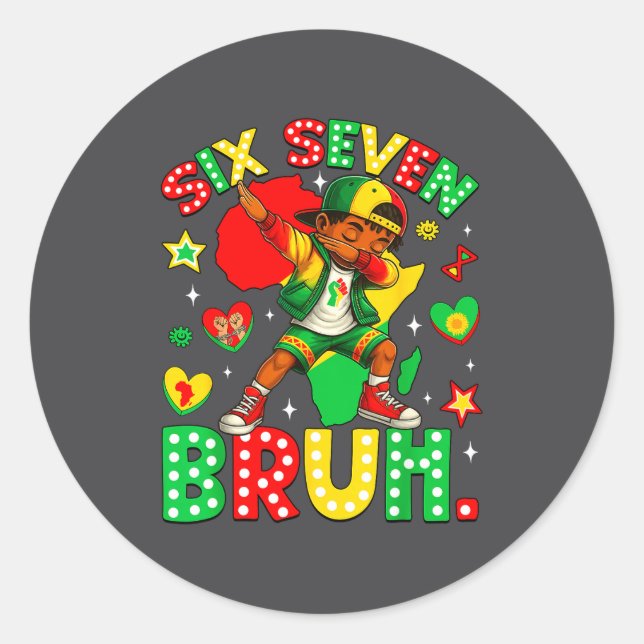 Cute Bruh History Dabbing 67 African American Seve Classic Round Sticker (Front)
