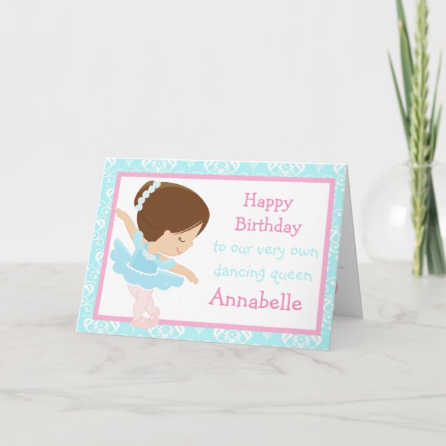 Cute Brunette Ballerina Birthday Card (Front)