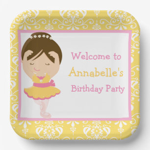 Cute Brunette Ballerina Birthday Party Paper Plate