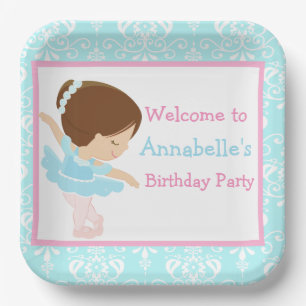 Cute Brunette Ballerina Birthday Party Paper Plate