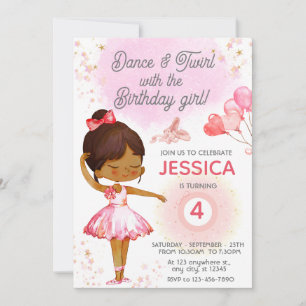 Cute Brunette Ballerina girl birthday ballet  Invitation