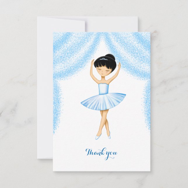 Cute brunette ballerina in blue tutu thank you card (Front)