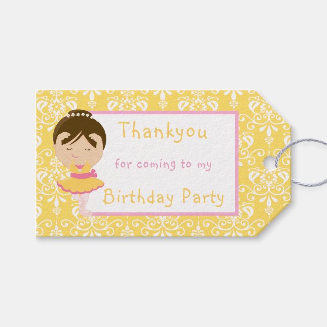Cute Brunette Ballerina 'Thank You' Gift Tag (Front (Horizontal))