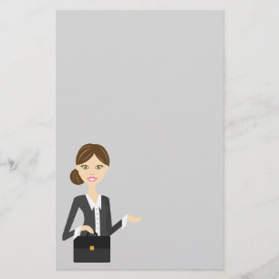 Cute Brunette Business Woman Illustration Stationery