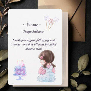 Cute Brunette Girl Personalized Birthday Card for 