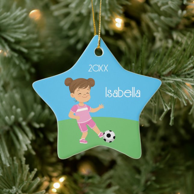 Cute Brunette Girl Soccer Player Ceramic Tree Decoration (Tree)