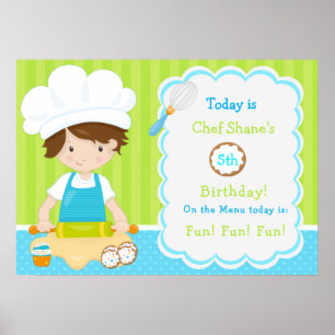 Cute Brunette Hair Boy Baking Birthday  Poster